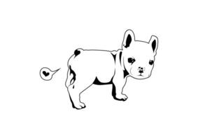schattig frenchie de bulldog scheet van liefde in zwart en wit vector
