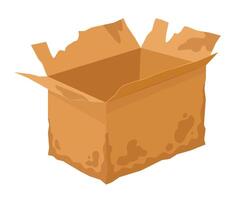 gebroken karton doos. verfrommeld karton doos, beschadigd levering pakket vlak vector illustratie. nat verfrommeld karton doos