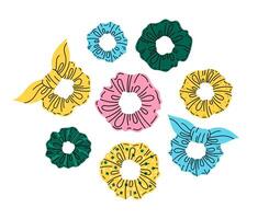 pompoenhaar scrunchies. tekening meisjes haar- accessoire, tekenfilm elastisch scrunchies en haar- banden vector geïsoleerd illustratie reeks