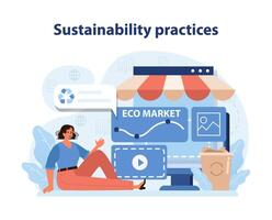 duurzaamheid praktijken concept. bevorderen milieuvriendelijk kleinhandel door digitaal platformen. vector
