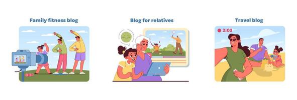 familie blog set. vector illustratie