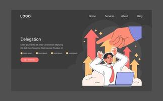 delegatie donker of nacht mode web, landen. benadrukt medewerker. baas hand- vector