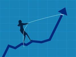 toenemen verkoop. zakenvrouw trekt diagram naar toenemen groei vector