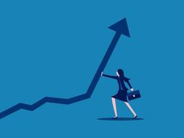 toenemen winst, herstellen van crises. zakenvrouw voortvarend naar toenemen diagram vector