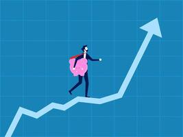 financieel planning. zakenman Holding een varkentje bank wandelen Aan een stijgende lijn diagram vector