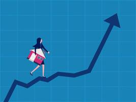 investeren in buying echt landgoed. zakenvrouw Holding huis wandelen Aan groeit diagram vector