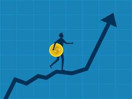 rijkdom beheer. zakenman Holding munt wandelen Aan groeit diagram vector