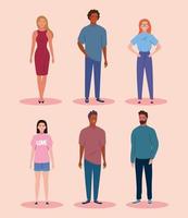 zes diversiteit personen karakters vector