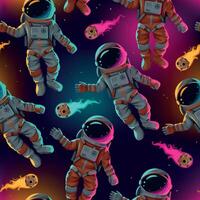 astronauten in een pak ruimte gloed vector patroon Aan zwart achtergrond