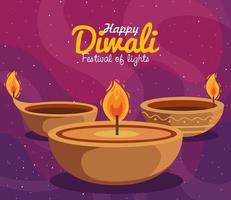 gelukkige diwali drie kaarsen vector