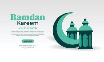 Islamitisch groet Ramadan kareem ontwerp achtergrond, sjabloon met mooi lantaarns en halve maan vector