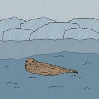 luipaard zegel. vector hand- getrokken tekenfilm illustratie van arctisch dier in antarctica. polair getextureerde illustratie met achtergrond