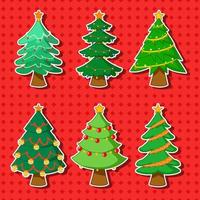 handgetekende kerstboom ontwerp sticker collectie vector