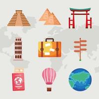 negen pictogrammen voor toerismedagen vector