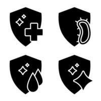 immuunsysteem concept. symbool voor desinfectie, bescherming of reiniging. badges voor materiaal met antimicrobiële en antivirale bescherming. pictogrammen voor antibacteriële resistentie vector