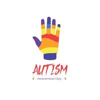 autisme bewustzijn dag logo. een menselijk hand- gemaakt van een verscheidenheid van kleurrijk puzzels tonen verscheidenheid en verschil vector