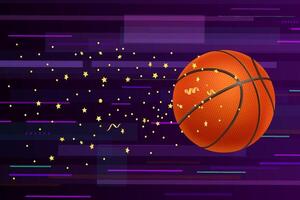 vliegend basketbal bal Aan abstract achtergrond. 3d vector illustratie