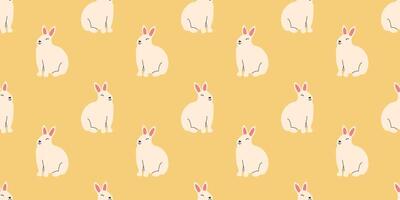 naadloos patroon van schattig kawaii konijn Aan geel achtergrond. lente Pasen wit konijn. hand- getrokken dier eindeloos ontwerp vector