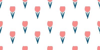 kleurrijk bloem naadloos patroon minimalistische illustratie. kinderen gemakkelijk schattig stijl roze bloemen tekening achtergrond, grappig meisjesachtig eenvoudig natuur vormen behang of kleding stof vector