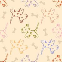 tekening schattig rennen gevlekte honden met botten naadloos patroon. dier tekenfilm vector karakter afdrukken. perfect voor tee, papier, textiel en kleding stof.