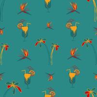 naadloos patroon, palm bomen, tropisch bloemen, cocktail. vector