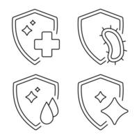 immuunsysteem concept. symbool voor desinfectie, bescherming of reiniging. badges voor materiaal met antimicrobiële en antivirale bescherming. bewerkbare streek. antibacteriële weerstand pictogrammen. vector