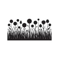 silhouet gras en bloemen vector kunst illustratie