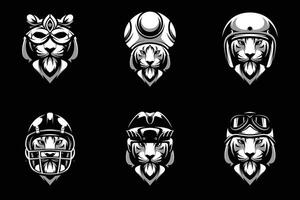tijger hoofden bundel zwart en wit vector