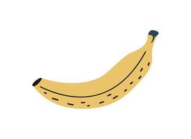hand- getrokken schattig zomer tekenfilm illustratie van geel banaan in Pel. vlak vector tropisch fruit sticker in gemakkelijk gekleurde tekening stijl. exotisch voedsel icoon of afdrukken. geïsoleerd Aan wit achtergrond.