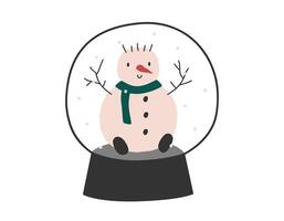 hand- getrokken schattig tekenfilm illustratie van sneeuw bal met sneeuwman. vlak vector Kerstmis sneeuwval wereldbol sticker in gekleurde tekening stijl. nieuw jaar, Kerstmis icoon of afdrukken. geïsoleerd Aan achtergrond.