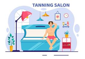 bruinen salon vector illustratie van bed procedure naar krijgen exotisch huid met modern technologie Bij de spa solarium in vlak tekenfilm achtergrond