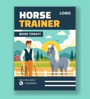 paard trainer verticaal poster vlak tekenfilm hand- getrokken Sjablonen achtergrond illustratie vector