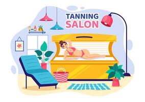bruinen salon vector illustratie van bed procedure naar krijgen exotisch huid met modern technologie Bij de spa solarium in vlak tekenfilm achtergrond