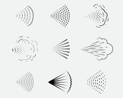 verstuiven pictogrammen reeks van aërosol of airbrush voor water gas- mondstuk stoom, parfum deodorant, graffiti verf. teken douche druppels, desinfectie, schoonmaak. vector