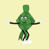 ketupat mascotte karakter illustratie in wijnoogst stijl met armen en poten met een verscheidenheid van emoties en acties, Super goed hulpbron voor icoon, symbool, logo, sticker, spandoek. eps 10 vector