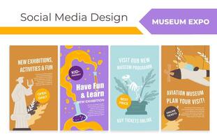 sociaal media web bladzijde reeks met museum expo promo vector