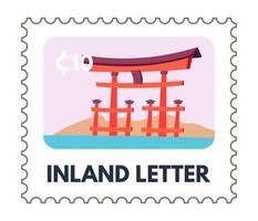 landinwaarts brief met Japans tempel, poststempels vector
