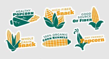 sticker ontwerp reeks voor gezond popcorn Product vector