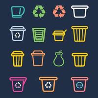 reeks van pictogrammen voor recycling en uitschot blikjes. uitschot kan symbool. recycle symbool. lijn icoon vector