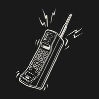 een rinkelen draadloos telefoon in een nostalgisch, hand- getrokken vector illustratie