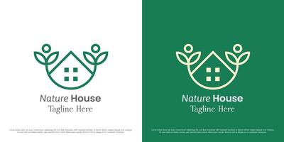 eco vriendelijk huis logo icoon. silhouet lineair lijn cabine gebouw natuur fabriek groen bladeren. minimaal schoon minimalistische illustratie ontwerp van bloemblad toenemen groenblijvend gebladerte spruit boom bio huis. vector