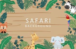 safari banier met giraf, olifant, zebra, vos en blad kader vector