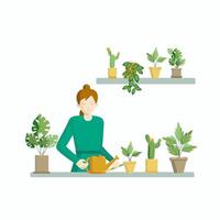 kamerplanten en bloemist vrouw . vector