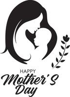 gelukkig moeders dag illustratie siluet kind mam en schoonschrift vector