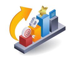 bar analyse van bedrijf ontwikkeling vlak isometrische 3d illustratie vector