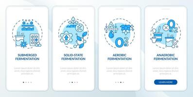 fermentatie verwerken blauw onboarding mobiel app scherm. walkthrough 4 stappen bewerkbare grafisch instructies met lineair concepten. ui, ux, gui sjabloon vector