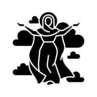 opgestegen maagd Maria zwart glyph icoon. veronderstelling van Maria naar hemel na aards leven. vlekkeloos moeder van god. silhouet symbool Aan wit ruimte. solide pictogram. vector geïsoleerd illustratie