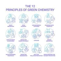 groen chemie principes blauw helling concept pictogrammen. chemisch synthese, schadelijk stoffen. icoon pak. vector afbeeldingen. ronde vorm illustraties voor infografisch, presentatie. abstract idee