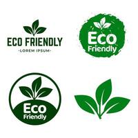 reeks van eco vriendelijk pictogrammen. ecologisch voedsel postzegels. biologisch natuurlijk voedsel etiketten. vector