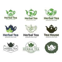 reeks van vector thee logo of kruiden thee logo Aan een groen achtergrond